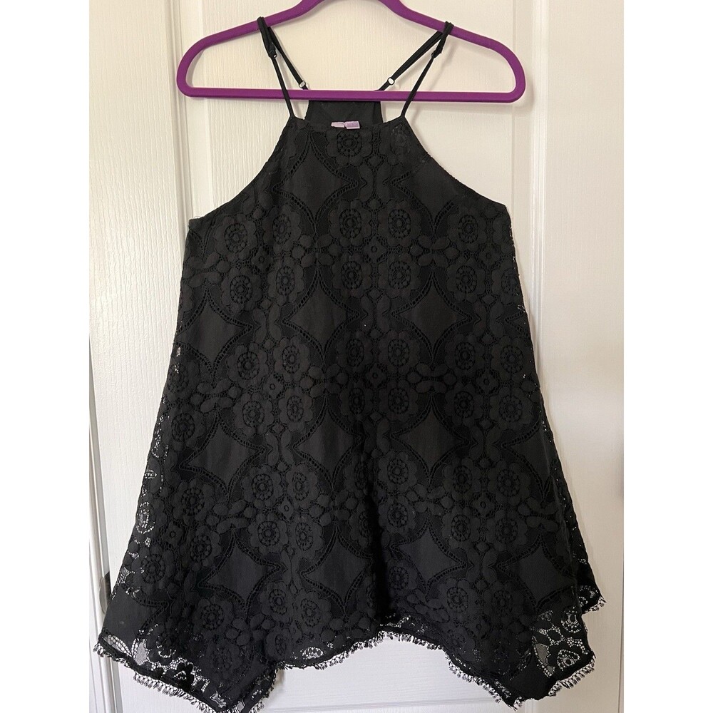 Women’s Ayla Black Lace Spaghetti Strap w/ Handkerchief Hem Dress Size Small